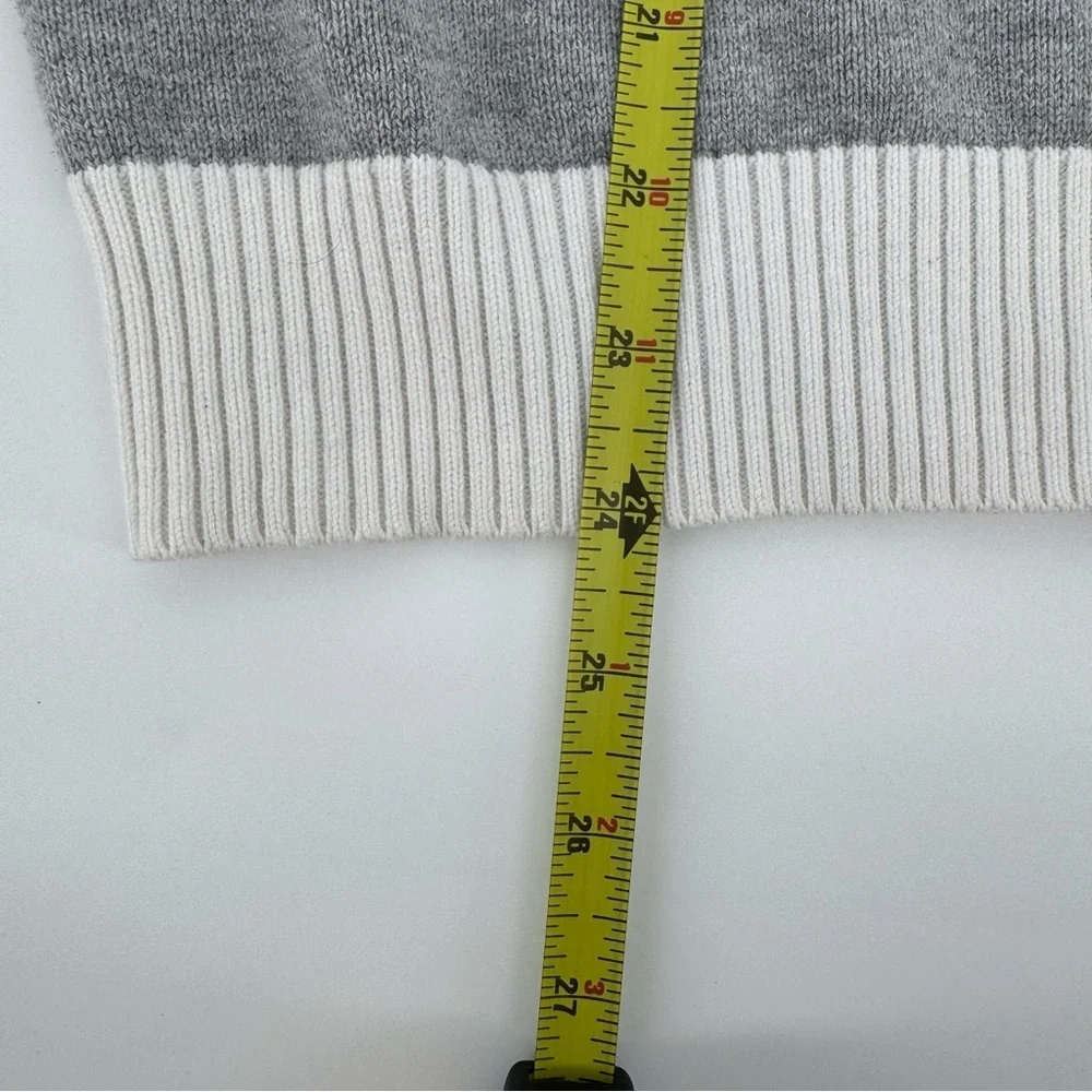 Men’s Express V-Neck Striped Sweater White & Gray Size Medium Preppy Office